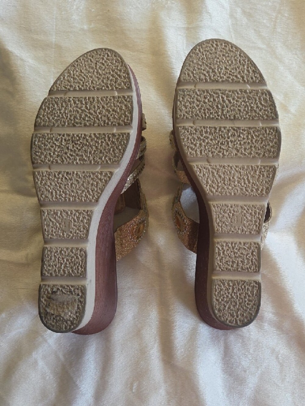 Gold Rhinestone Wedge Sandals - - Picture 3 of 5